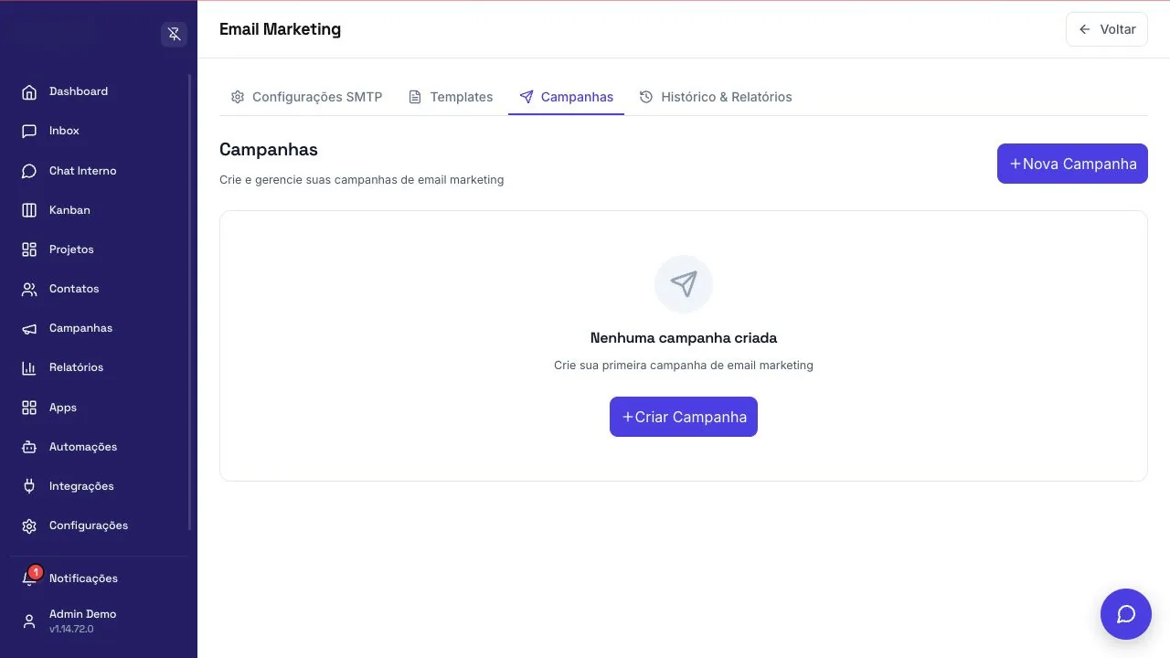 Configuração de campanha de e-mail